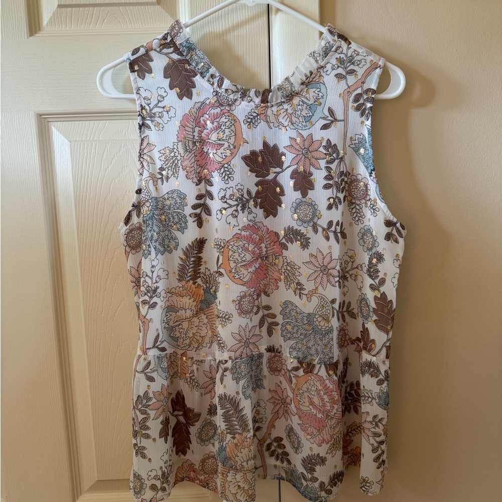 LOFT Floral Blouse with Gold Accents